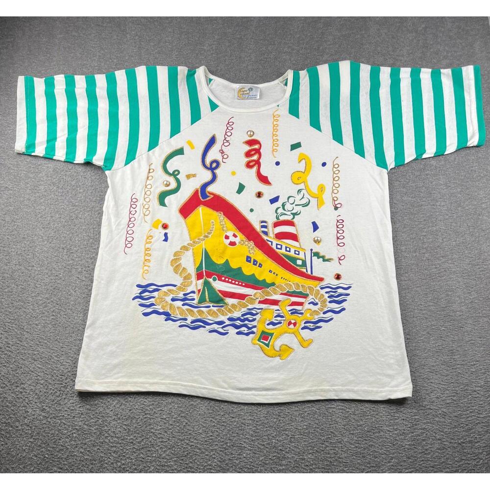 Vintage Copa Cabana Los Angeles Striped Sleeve Graphic T-Shirt One Size